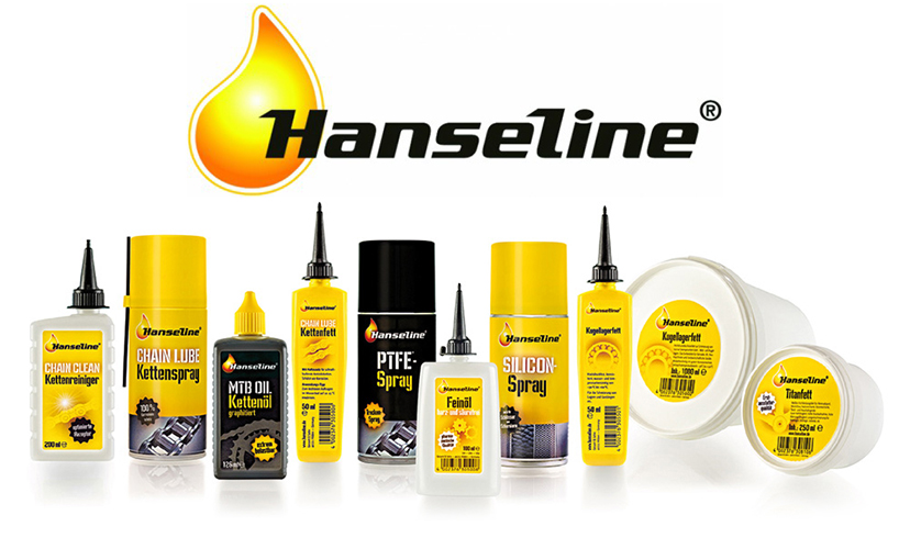 Die Hanseline-Produktpalette reicht von Titan-, Kettenfließ- und Kugellager-Abschmierfett über Feinmechanik- und MTB-Öl bis hin zu Kettenreiniger und PTFE-Spray.